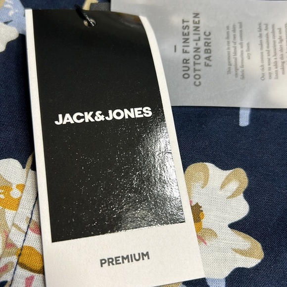 Jack & Jones XL blue yellow floral cotton linen blend men dress shirt NWT! - Picture 15 of 16